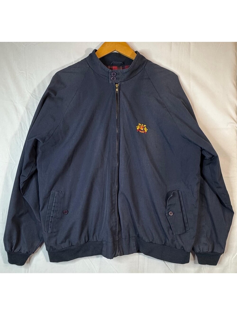 IZOD Harrington Jacket Mens XL Navy Plaid Lined Crest Bomber Golf